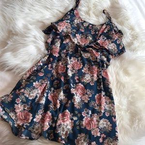 Loramendi Blue Teal Floral Off the Shoulder Dress